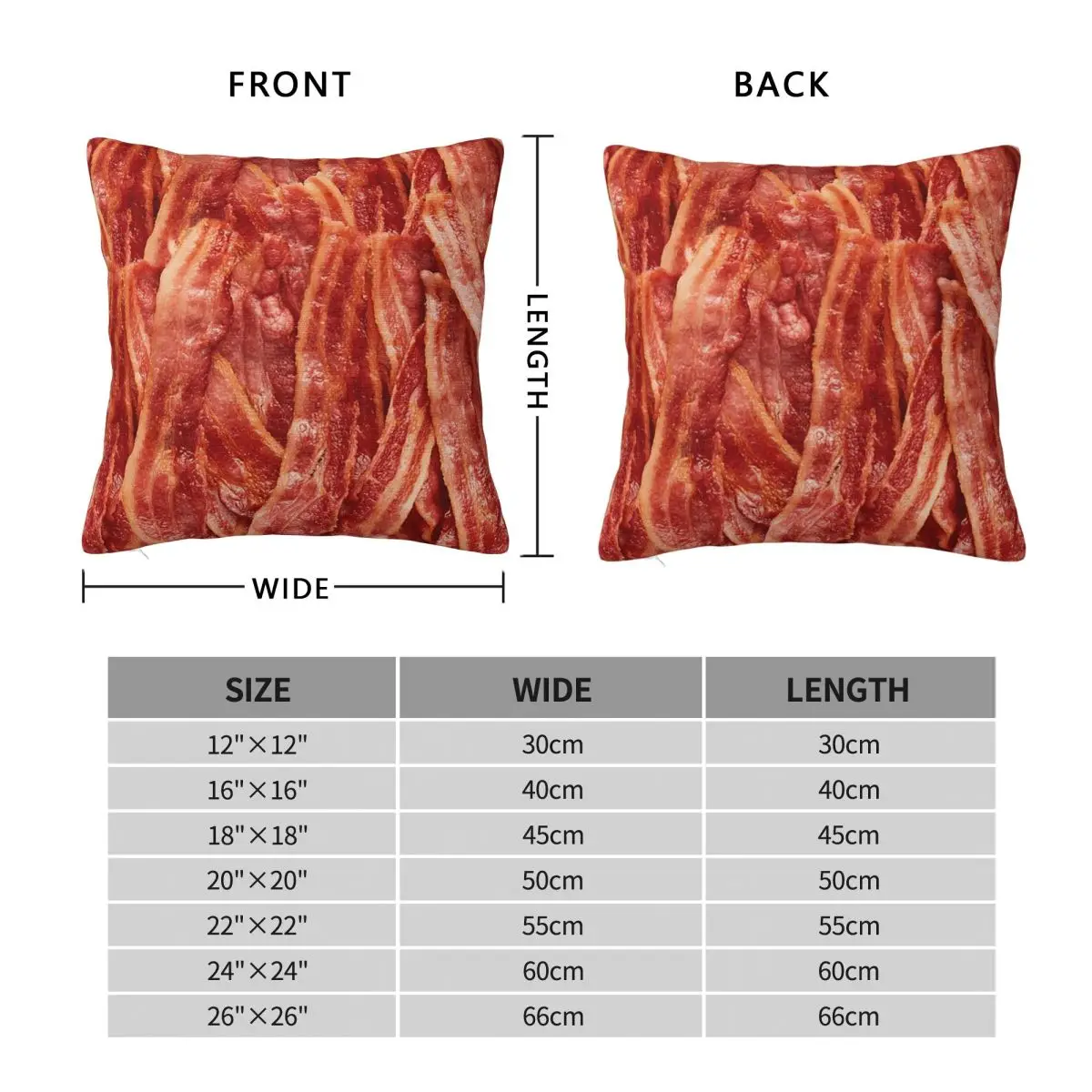 Bacon Texture Funny Food Square Pillowcase Cushion Cover Pillow Case Throw Pillow Cover for Home Bedroom Car