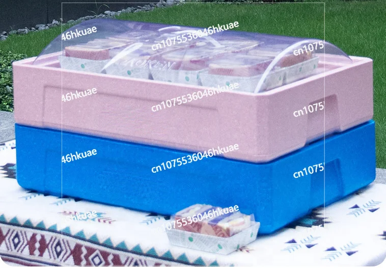 صندوق تبريد رغوي معزول محمول: تصميم غطاء شفاف، أيضًا لتخزين قوالب تيراميسو