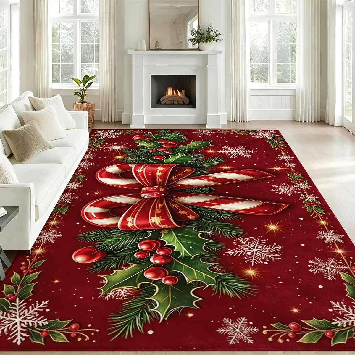 1pc Extra Large Vintage Christmas Candy Area Rug, Rectangular, Lightweight & Easy to Clean, Creates Cozy Atmosphere