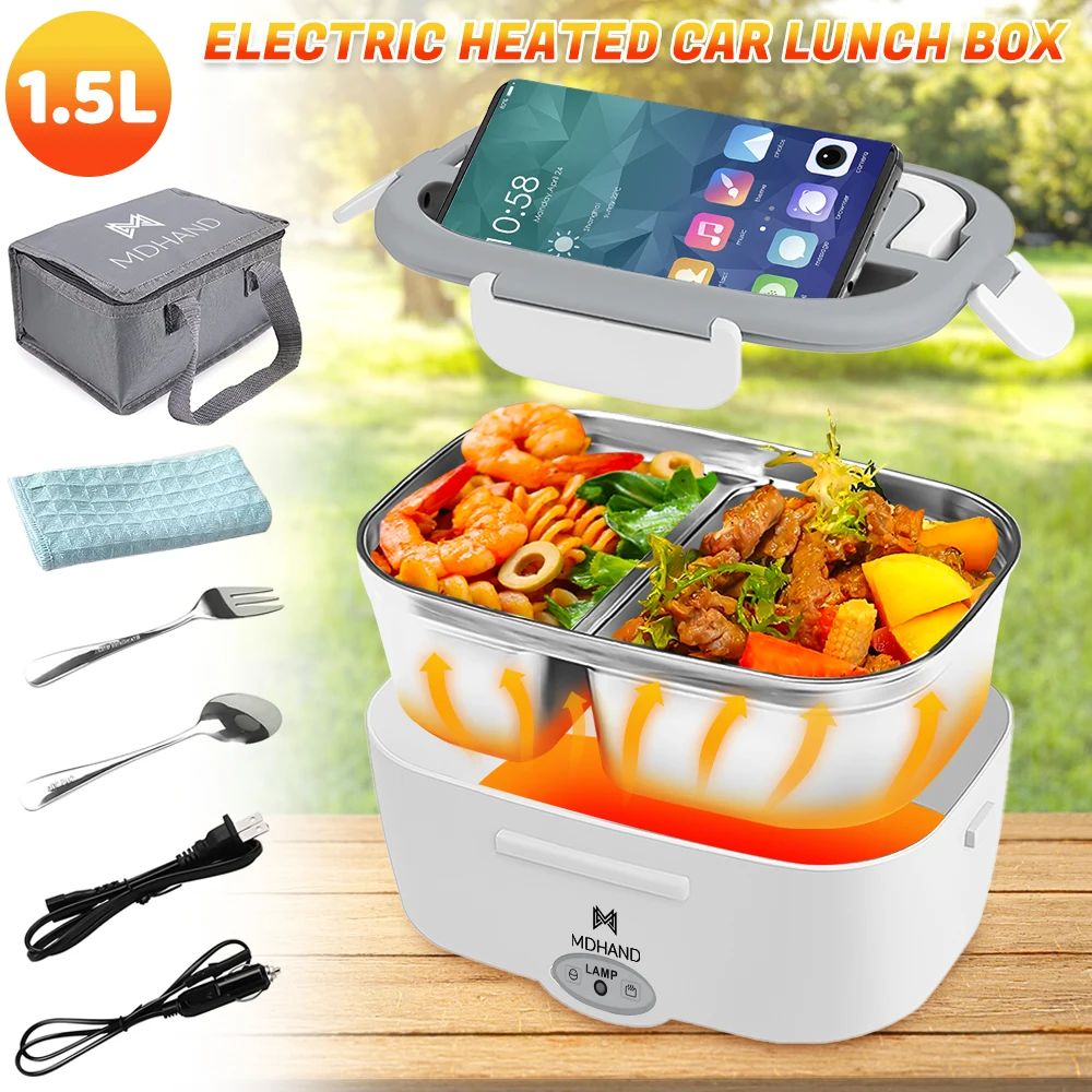 Portable Electric Heated Lunch Box 65W Stainless Steel Detachable 1.5L Heating Bowl Car/Truck/Office Dining Box Microwave Oven