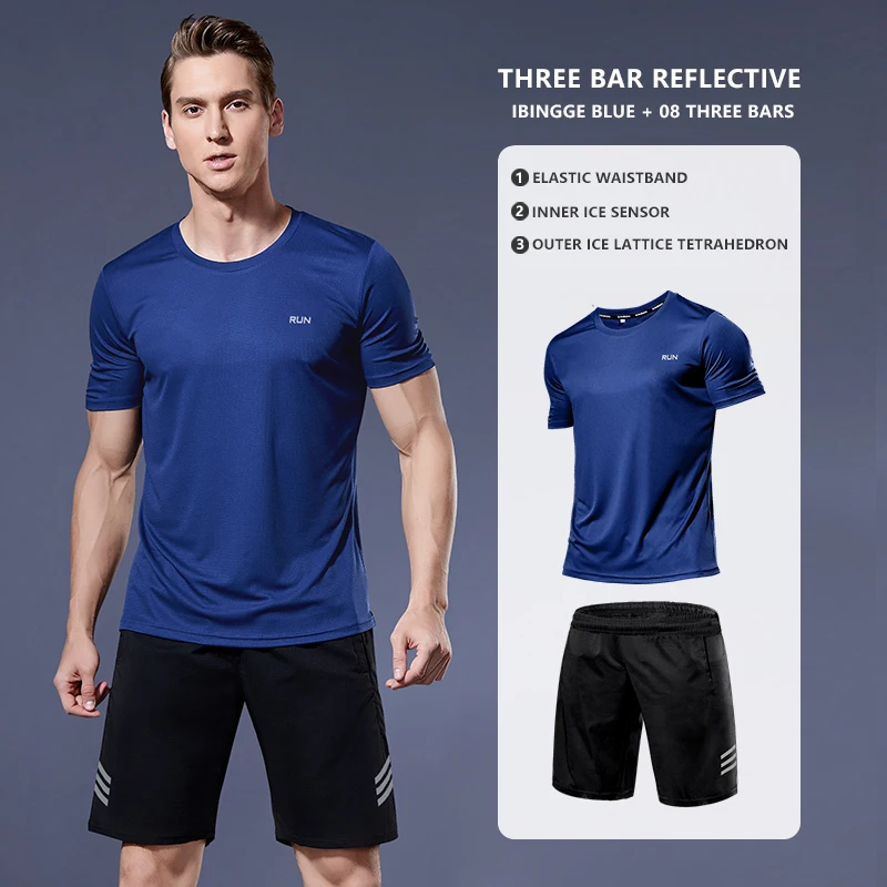 100% Polyester T-Shirts Sports Suit Quick Dry Lightweight Pants Running Athletic Wear Summer Short Sleeve Shorts 2 Pieces Set