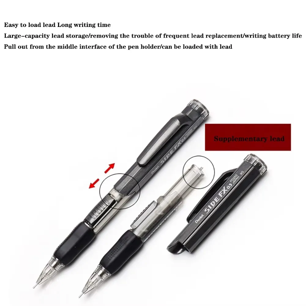 2 pcs Pentel Mechanical Pencil Drawing Art Supplies 0.5mm PD255 Office Accessories Student School Stationery Side Press Out Core