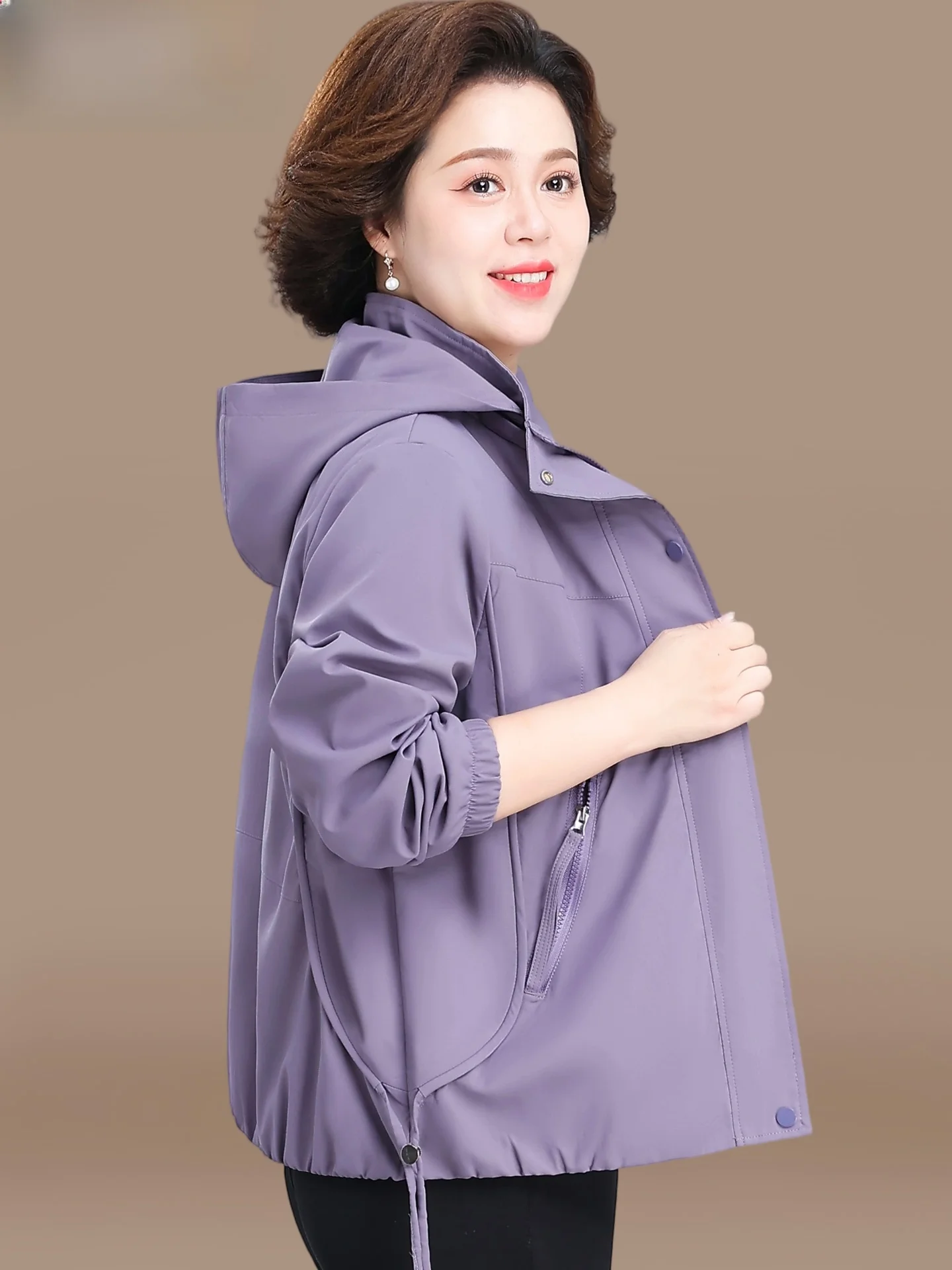 

Осенняя модная укороченная куртка с капюшоном для женщин среднего возраста и пожилых дам, свободного кроя, на молнии, кардиган