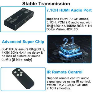 HDMI 2.1 4K 120Hz HDMI 20Hz HDMI 2.1 8K HDMI Audio Audio + Video + Video + Video + Video + Digital Koaxial Audio + Auxiliary Audio 6 Hauptverkauf HDMI 4K Audioextraktor - №6