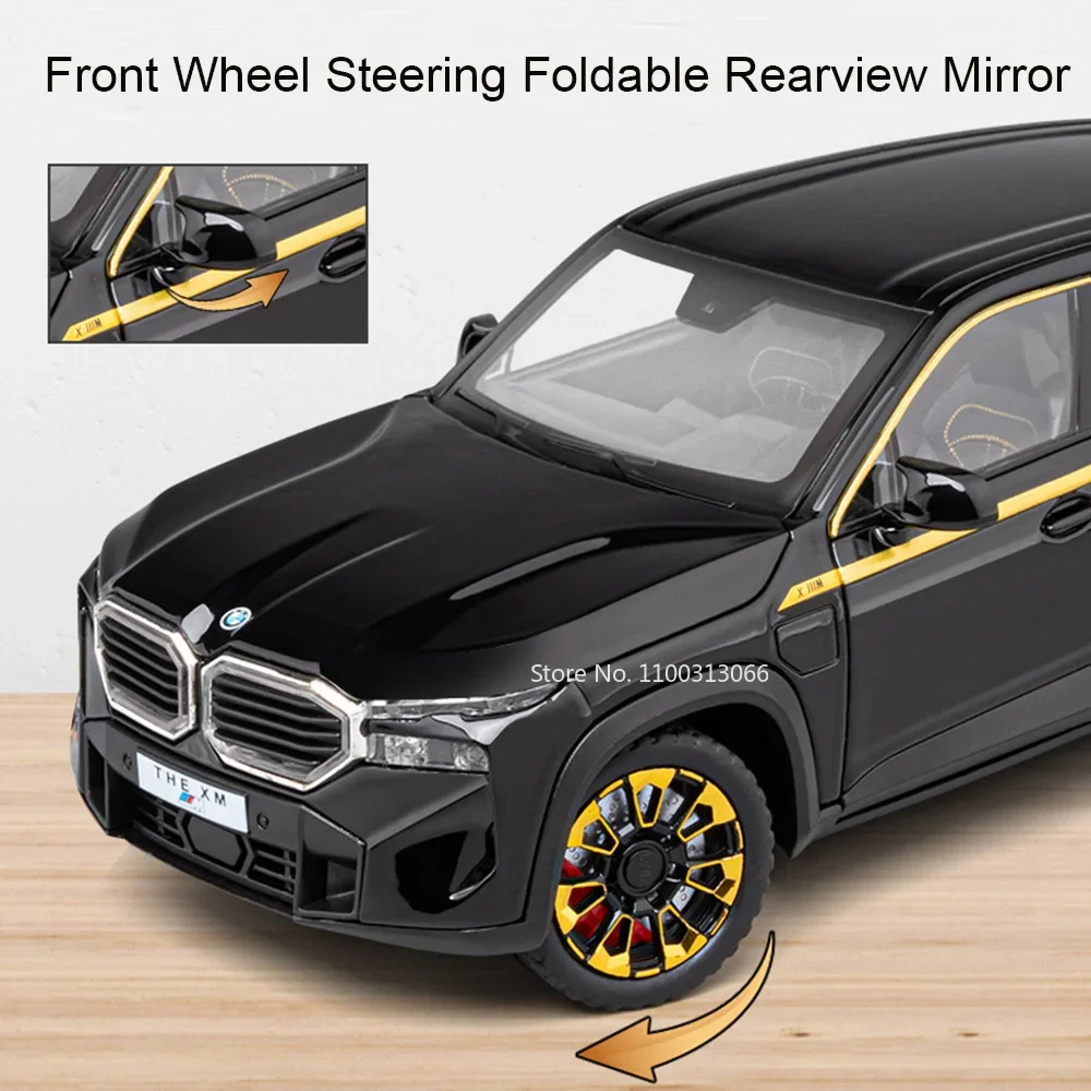 1/24 BMW XM Miniaturowe modele samochodów Zabawki Alloy Diecast 6-drzwiowe otwierane światło Dźwięk Pull Back Symulacja pojazdu Zabawki Prezenty dla dzieci