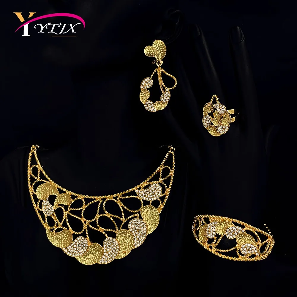 

YTJX Wedding Jewelry Set For Women Fashion Statement Hollow Out Necklace Bracelet Earring Ring Set 2025 New Party Banquet Gifts