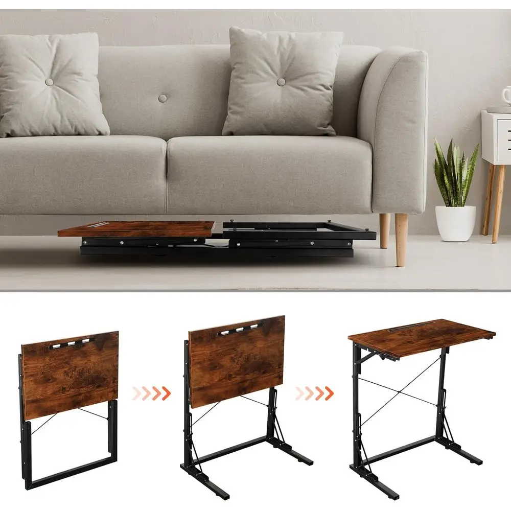 Mesa plegable con bandeja para TV, mesa auxiliar portátil para sofá en forma de C, escritorio grande para ordenador portátil para sala de estar y dormitorio, marrón rústico, Juego de 2