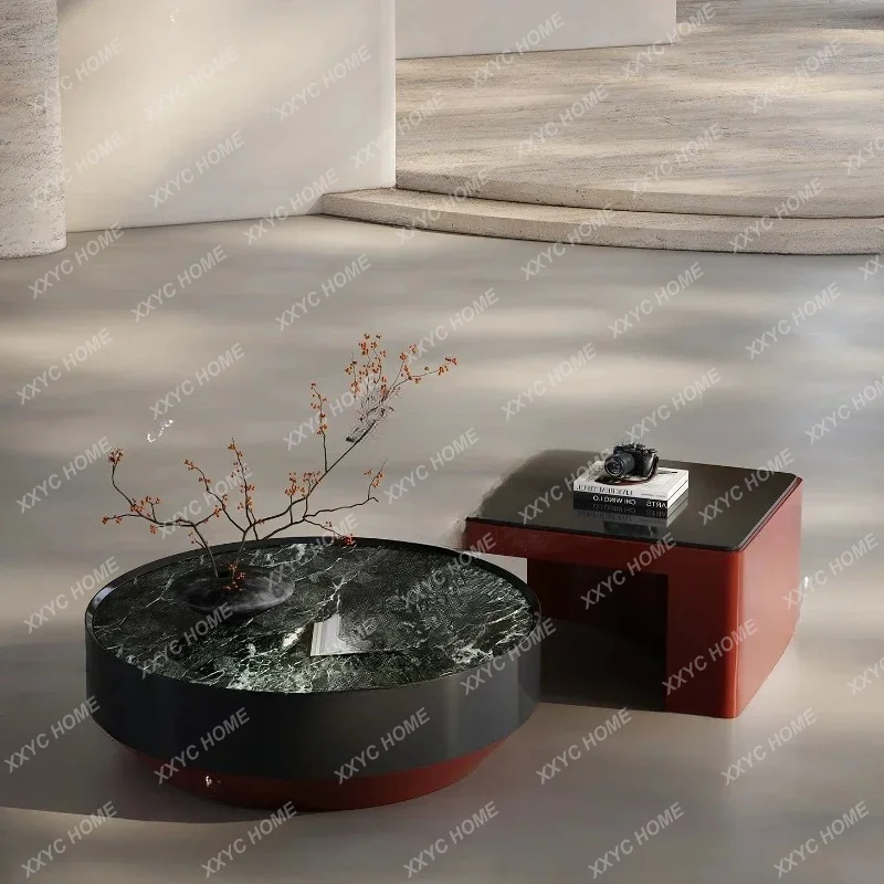 

minimalist natural marble round coffee table living room bright paint coffee tableTJ