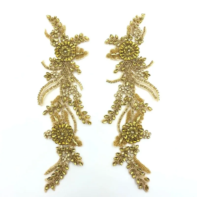 High Quality Handmade Rhinestone Embroidery Patch for DIY Clothing Shoes Bags Lace Trimming  / 1pair(2pieces)