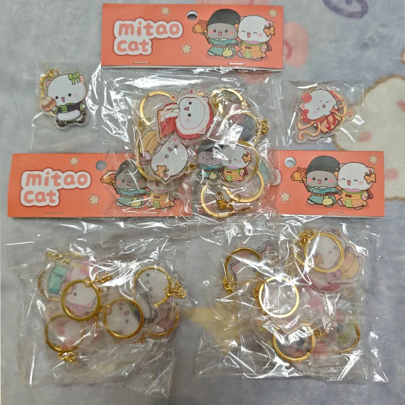 10Pcs New Original Mitao Cat Cute Expression Acrylic Keychain Pendant Kawaii Backpack  Pendant Lovers Keychain Exquisite Gift