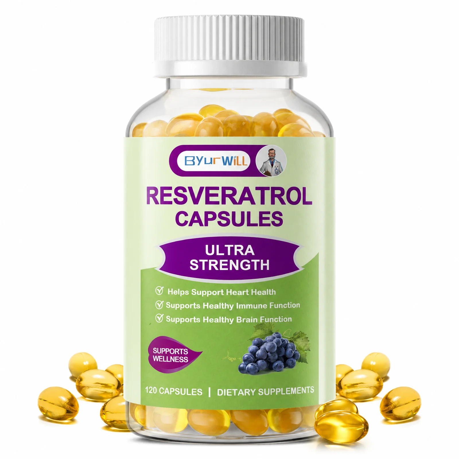 100% Natural Resveratrol -Antioxidant Supplement, Trans-Resveratrol for Heart & Cardiovascular Health Immune, Polyphenols