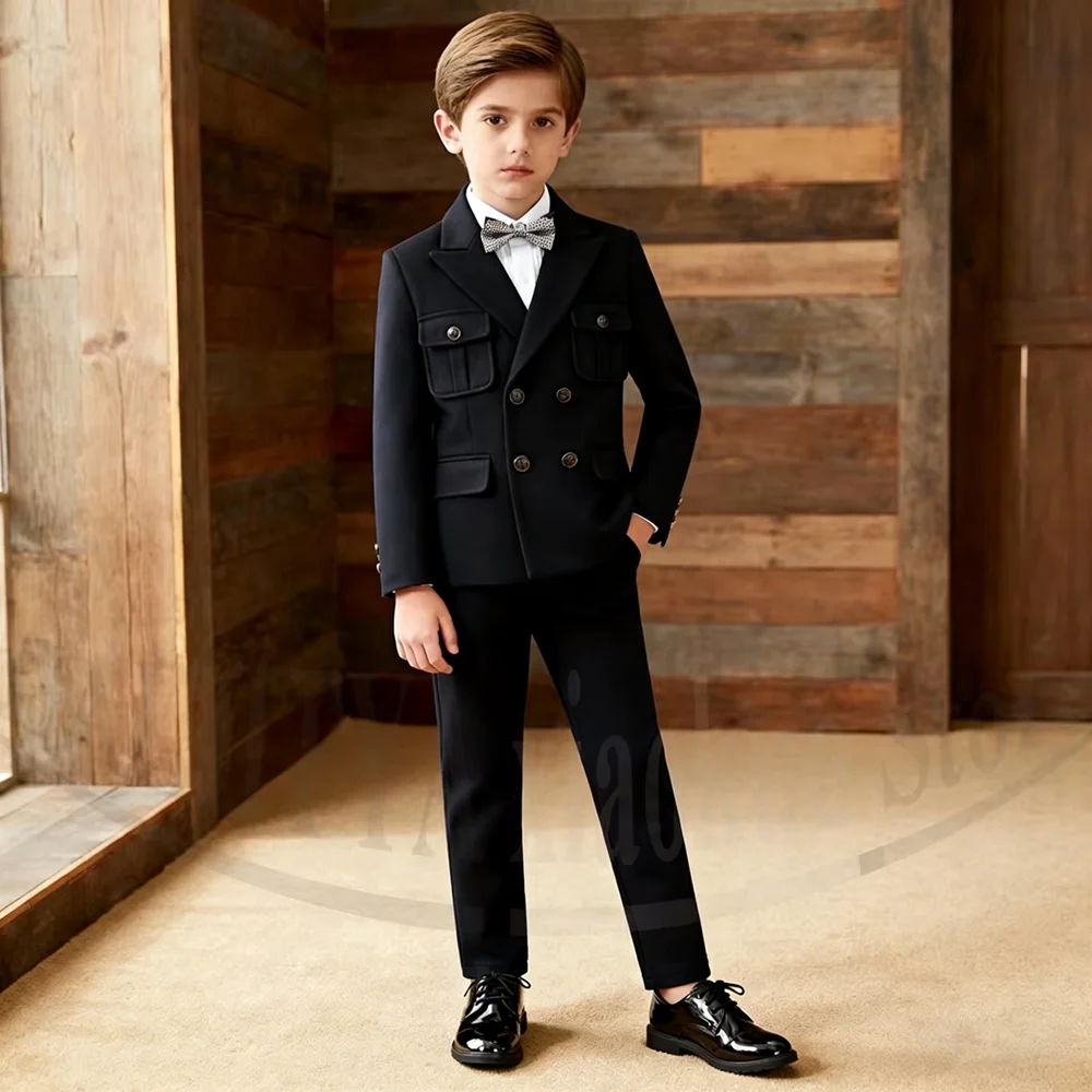 

Модный костюм для мальчиков, темно-синий, двубортный, детская одежда, комплект из 2 предметов для свадьбы, вечеринки, выпускного, элегантный наряд для детей (пиджак + брюки)
