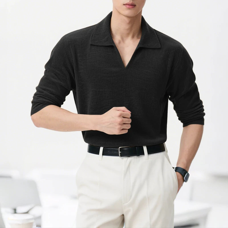 INCERUN قمصان رجالية بلون سادة وأكمام طويلة من القطيفة ملابس رجالية غير رسمية ملابس خروج فضفاضة 2025 قمصان رجالية عصرية ترفيهية