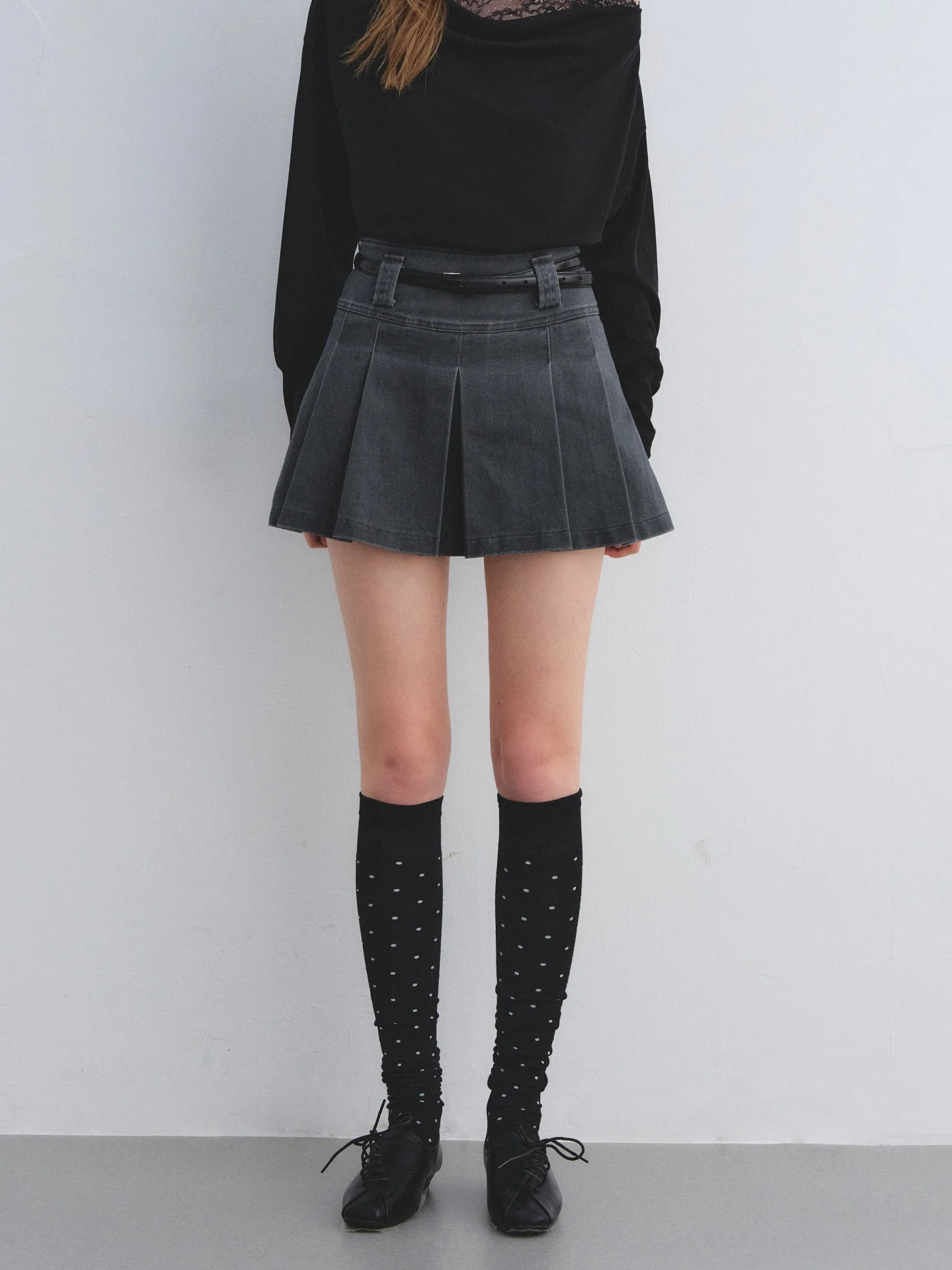 AsGony Faionable Anti-Light Waed Denim Pleated ort Skirt Vintage Versatile High Waist Ci Commute Daily Travel Date Skirt