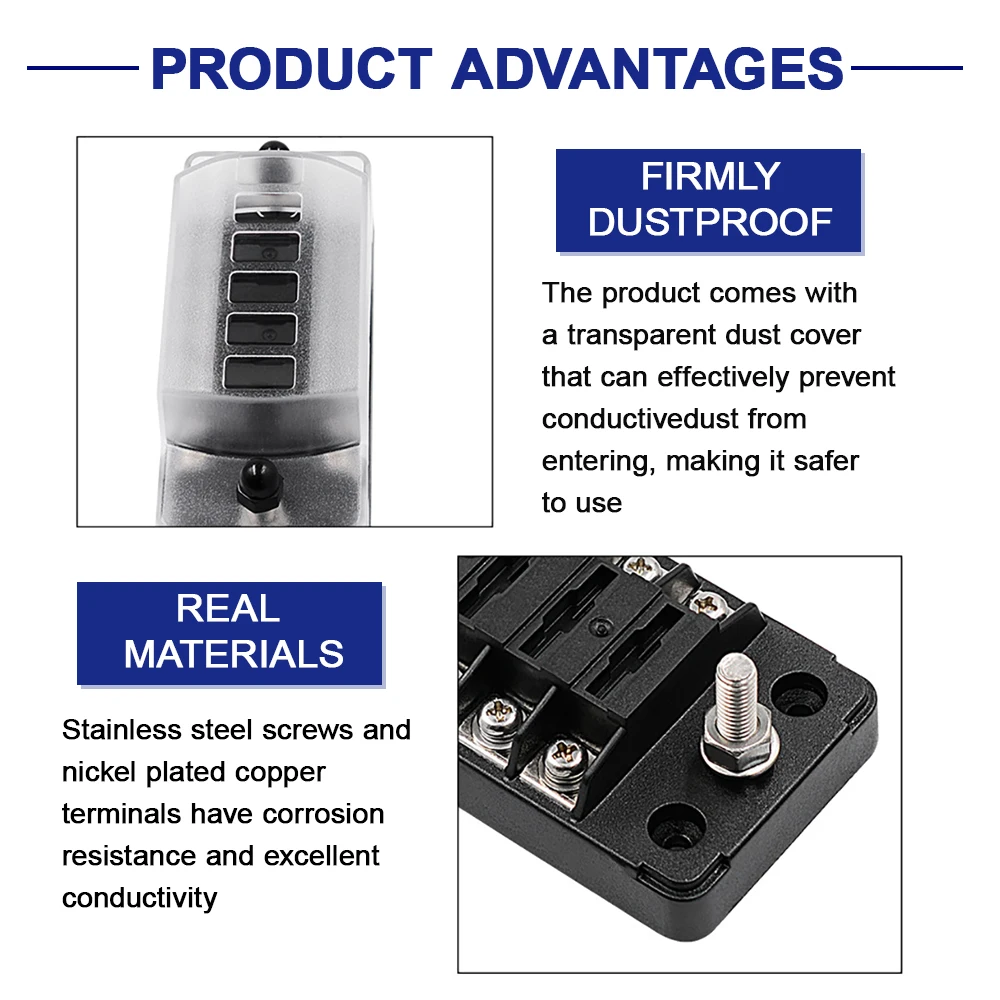 75A fuse box bracket flame retardant 6 Way covered fuse holder for automobiles(regardless of positive and negative poles)