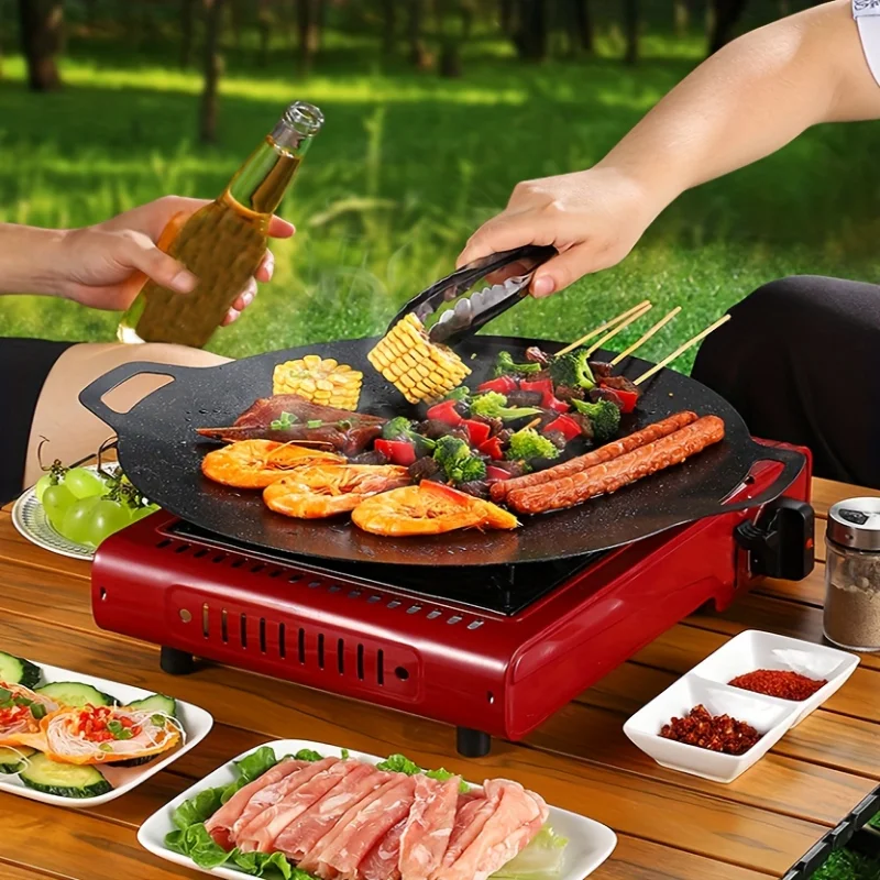 Grill Pan Korean Round Non-Stick Barbecue Plate BBQ Grill Outdoor Travel Camping Frying Pan Barbecue Accessories Kitchen Supplie