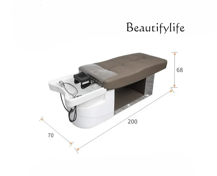Y Hairdresser Shampoo Bed Full Lying Hair Salon Special Flushing Bed Ceramic Basin Stainless Steel Hair Bed