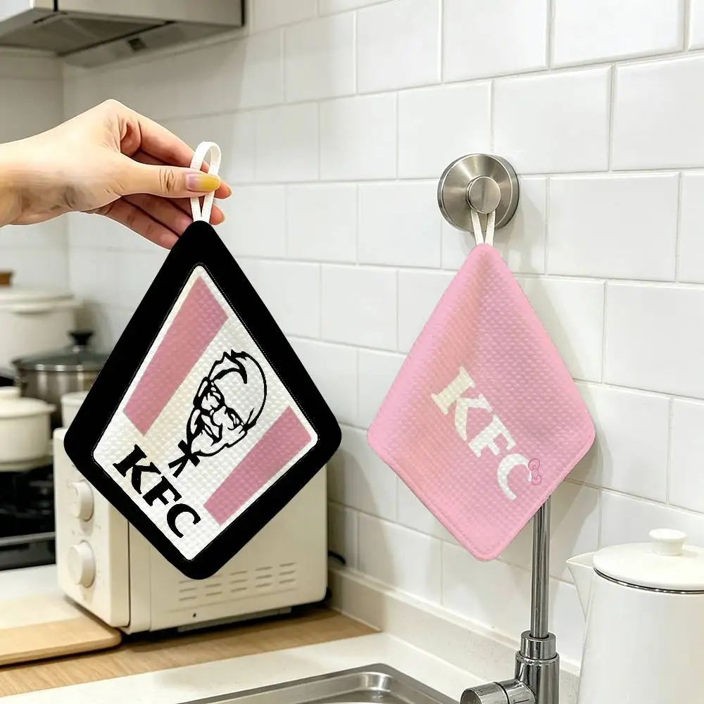KFCES LOGO  Polyester Cotton Hanging Kitchen Towel Skin Friendly Hand Wiping Towel For Hotel Cafe Household