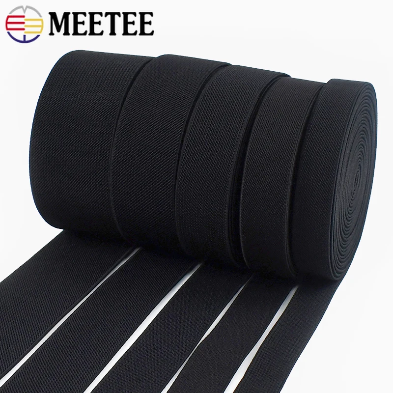 Эластичная лента Meetee из черного нейлона, 1-5 м, 10-80 мм, для поясов нижнего белья, стрейч-лента, резиновая тесьма, аксессуары для шитья своими руками