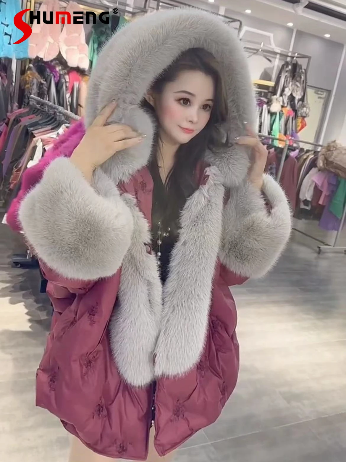 Fashion 2024 Winter New Feminine Down Coats Hooded Big Fur Collar White Duck Down Jackets Women's Long Sleeve Short Warm Jacket