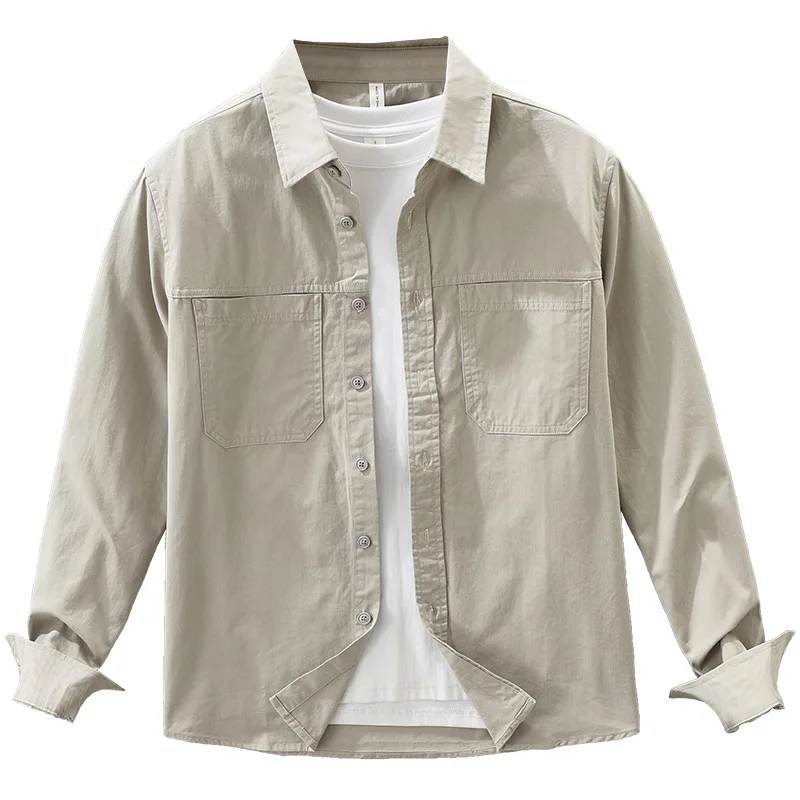 قميص قطني 100% بأكمام طويلة للرجال ملابس متعددة الجيوب ملابس الشارع الشهير 2025 خريف جديد قميص رجالي غير رسمي