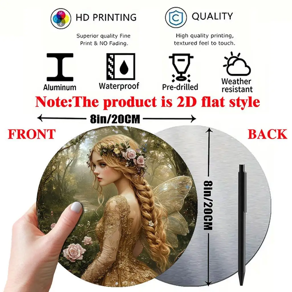 1 Stück, rundes Aluminiumschild mit Feenthema, Wandkunst, Vintage-Metallschild für Zuhause, Büro und Party-Dekoration, ideales Geschenk zum Valentinstag