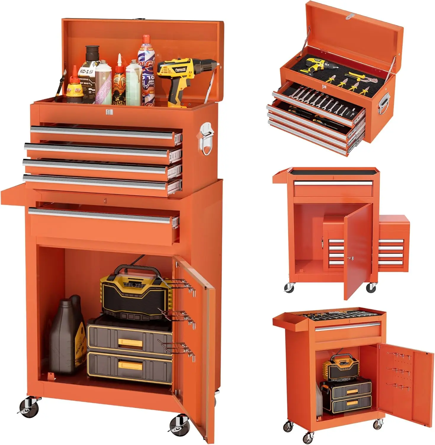 

Metal Tool Chest,5-Drawer Rolling Tool Cart with Wheels,2 in 1 Detachable Tool Cabinets,Liners and Locking System for Warehouse