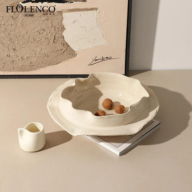 Yjq  wabi sabi abstract flower ceramic fruit pot exhibition hall homestay coffee table dining table decorative plate ornament