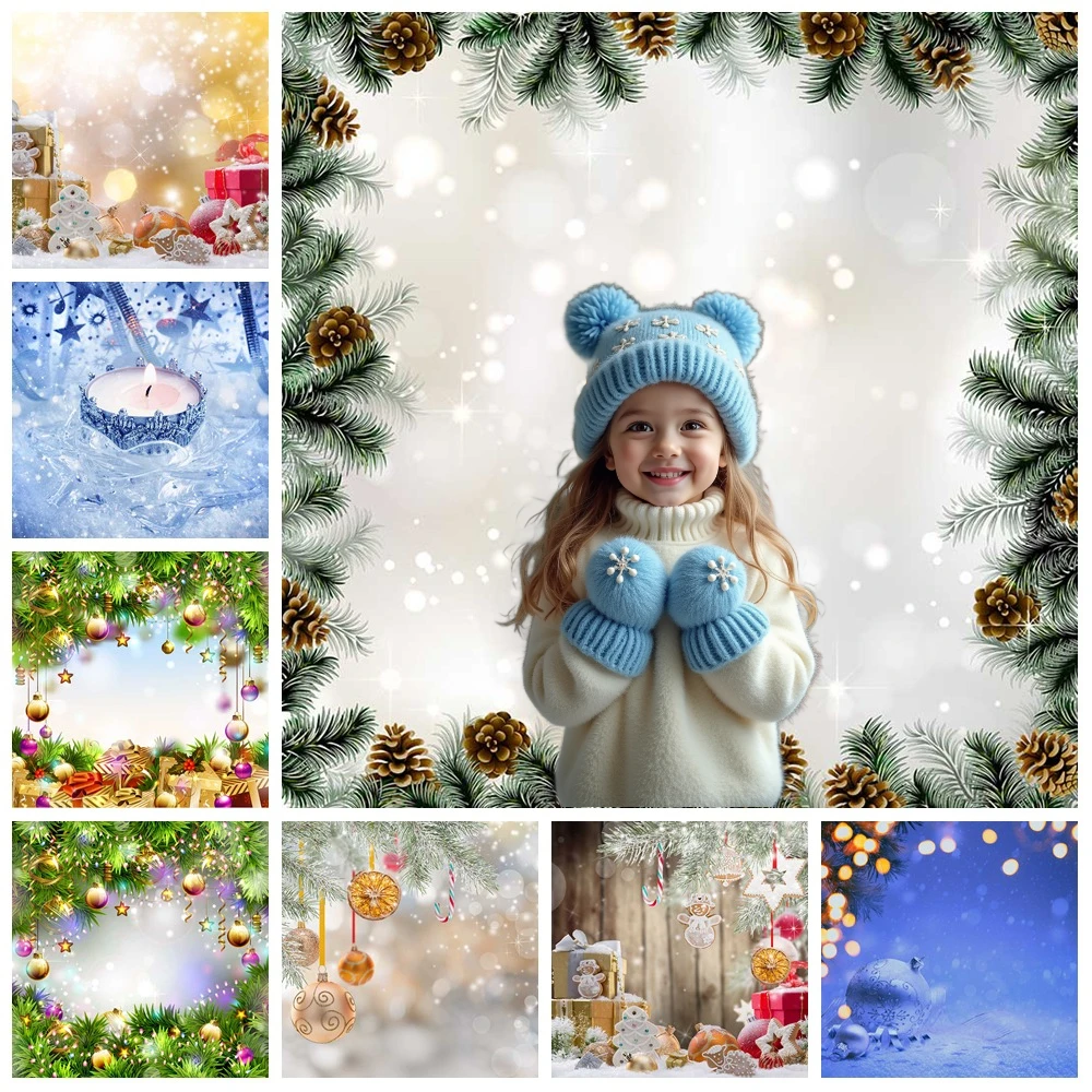 

MOON.QG 2025 Christmas Pine Backdrops Winter Bokeh Snowman Backgrounds for Photographs Portrait Party Decorations Kids Wallpaper