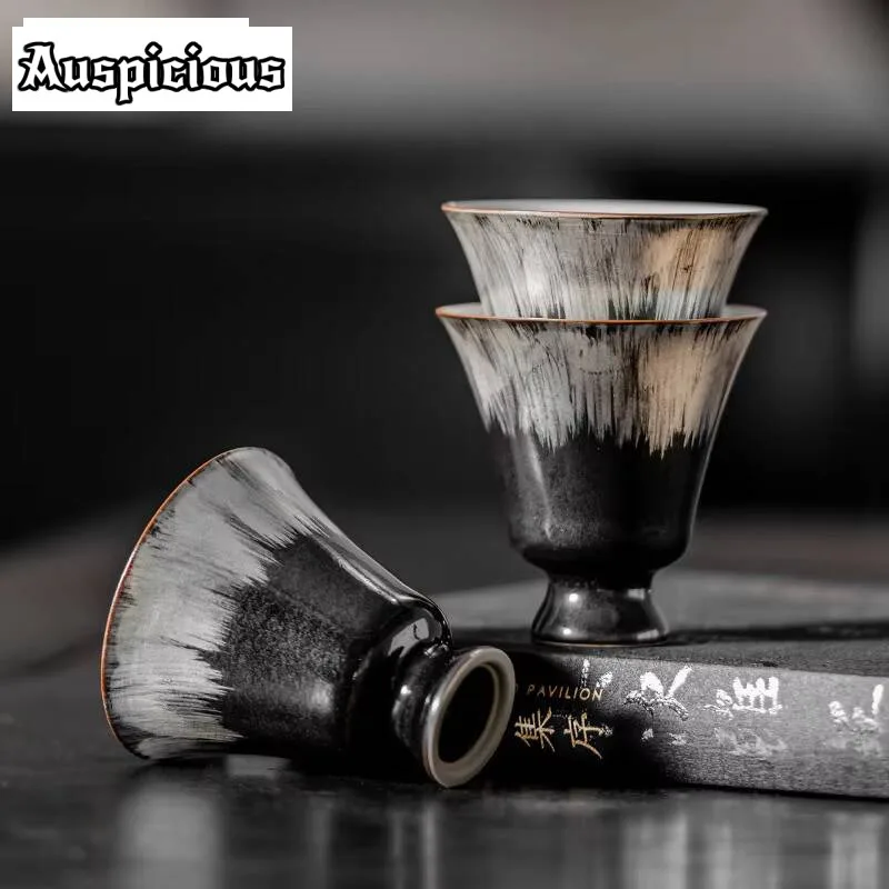 25ml Handamde Brush Silver Ceramic Teacup Creative Convallaria Cup High Foot Master Cup Japanese Small Wine Glass Kung Fu Teaset