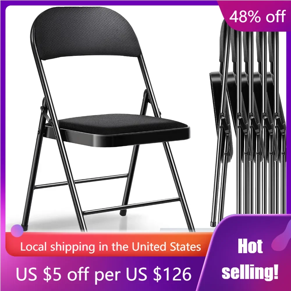 

6 Pack Black Metal Padded Folding Chair with Padded Seats for Events Office Wedding Party, 350 Pound Capacity (Black, Set of 6)