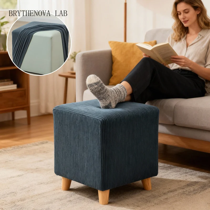 2pcs 1/ Elastic Square Ottoman Cover Polar Fleece Foot Covers Stool Stretch Footrest Slipcovers House Pouf Furniture Protector