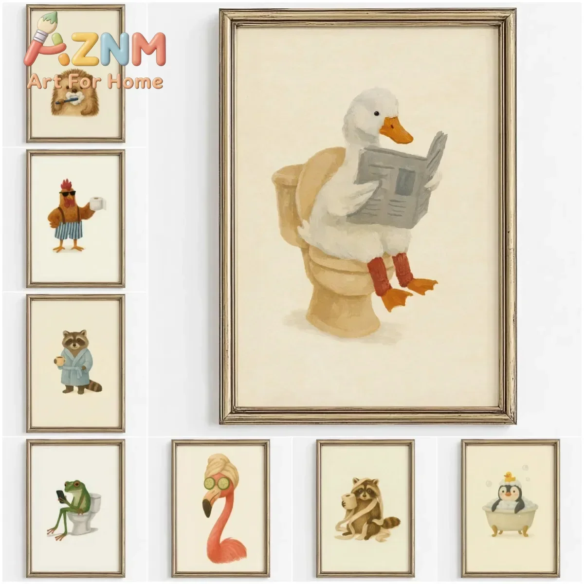 Canvas Painting Lindo De Pared Con Diseño De Animales Para Baño, De Animales Para Baño, Papel Higiénico Divertido Para Niños,