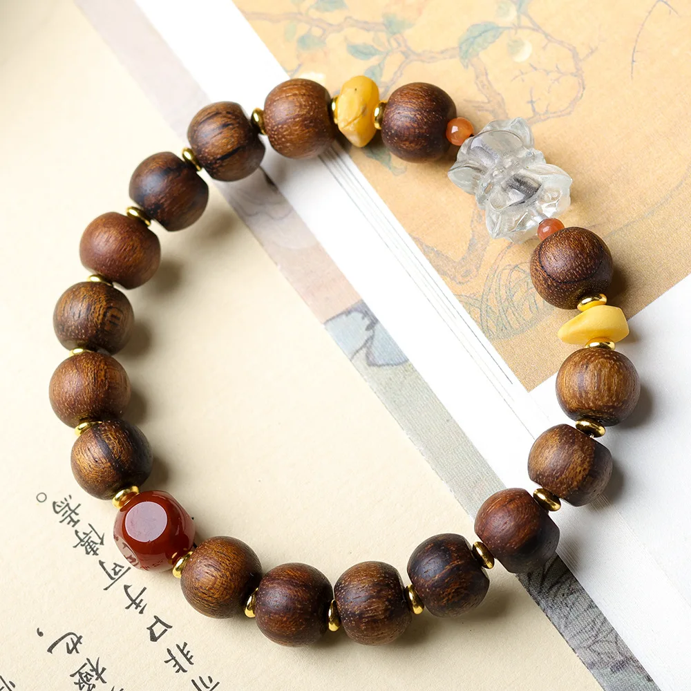 Original Design Huangqi Nan Agarwood Lantern Bead Bracelet with Amber Cake Lotus Bead Jewelry for Women Gifts
