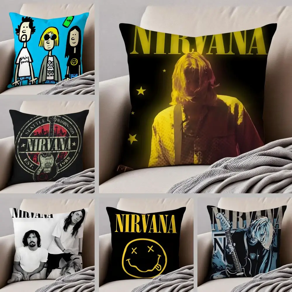 Capa de almofada da banda de rock americana N-Nirvana, capa de almofada com botão oculto, almofada de cadeira de poliéster durável