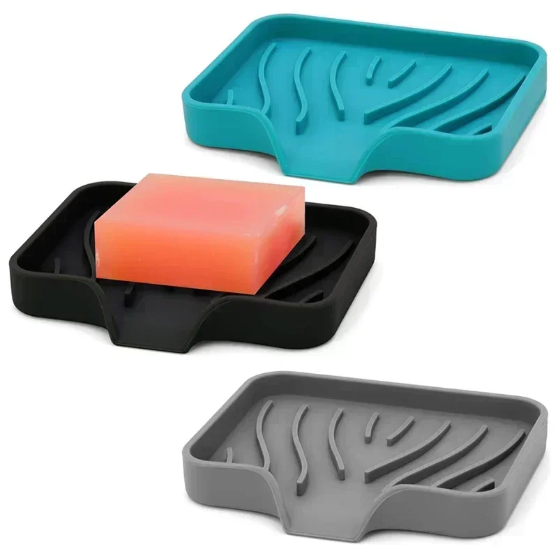 Silicone Drain Soap Box Anti-slip Self Draining Soap Tray Sink Tray Free Punch Drain Rack for Shower Bathroom Kitchen Bathtub