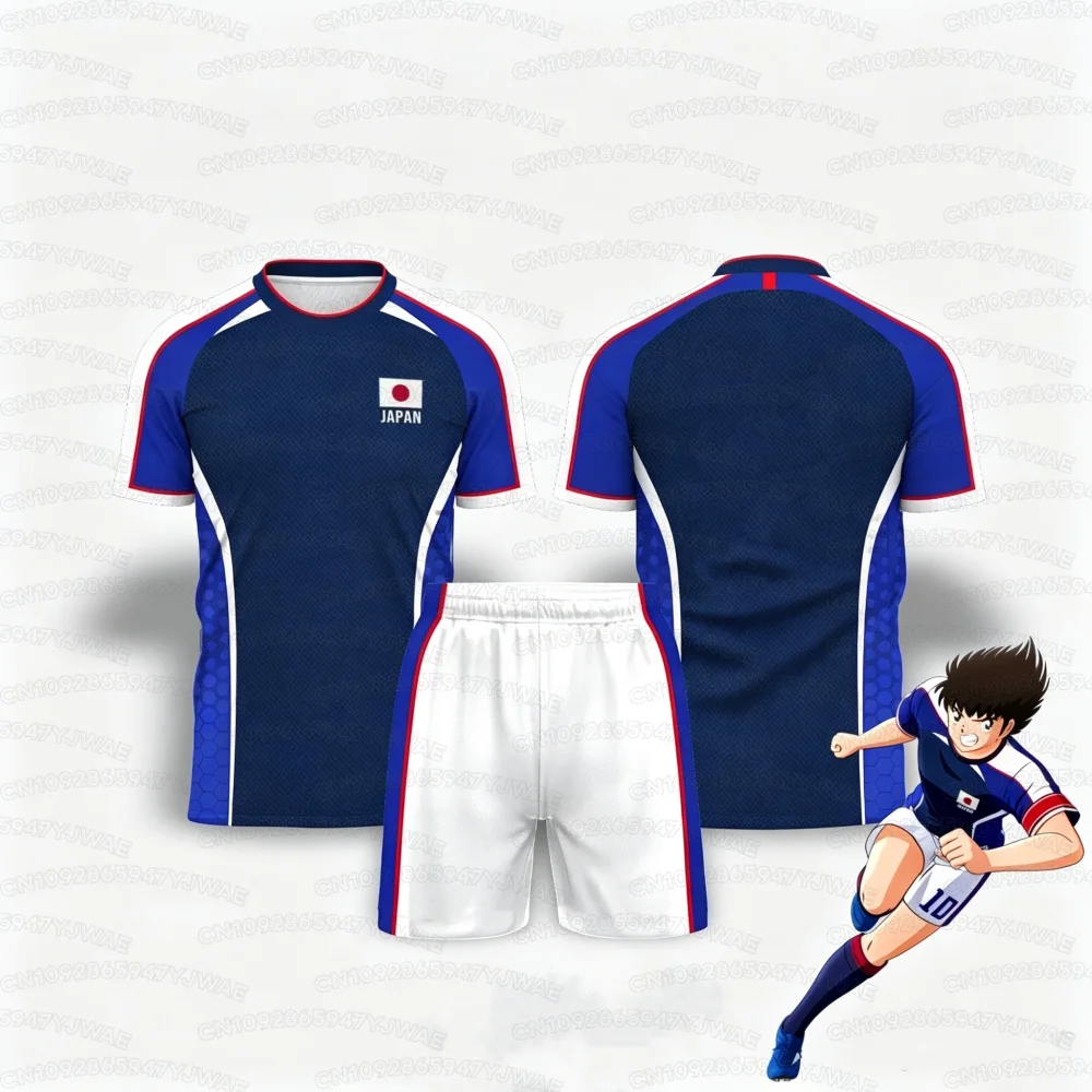 2 Piece Set Boy's Girl's Anime Captain Tsubasa Jersey Set Breathable Quick-Dry Kid's T-shirt Set Tee Shorts+T-shirt