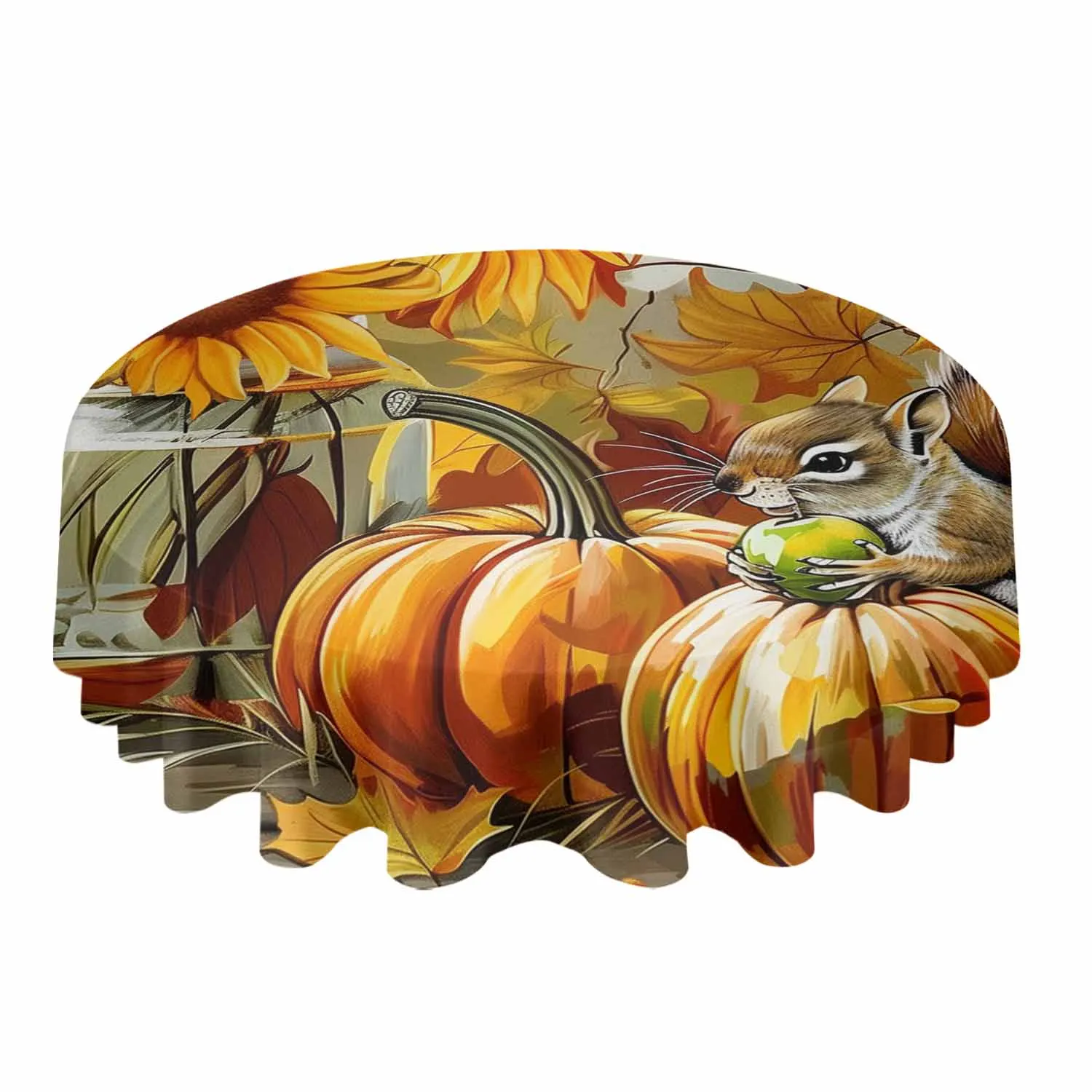 Autumn Pumpkin Squirrel Oil Painting Table Cloth Festival Dining Tablecloth Waterproof Table Cover for Wedding Party Decor