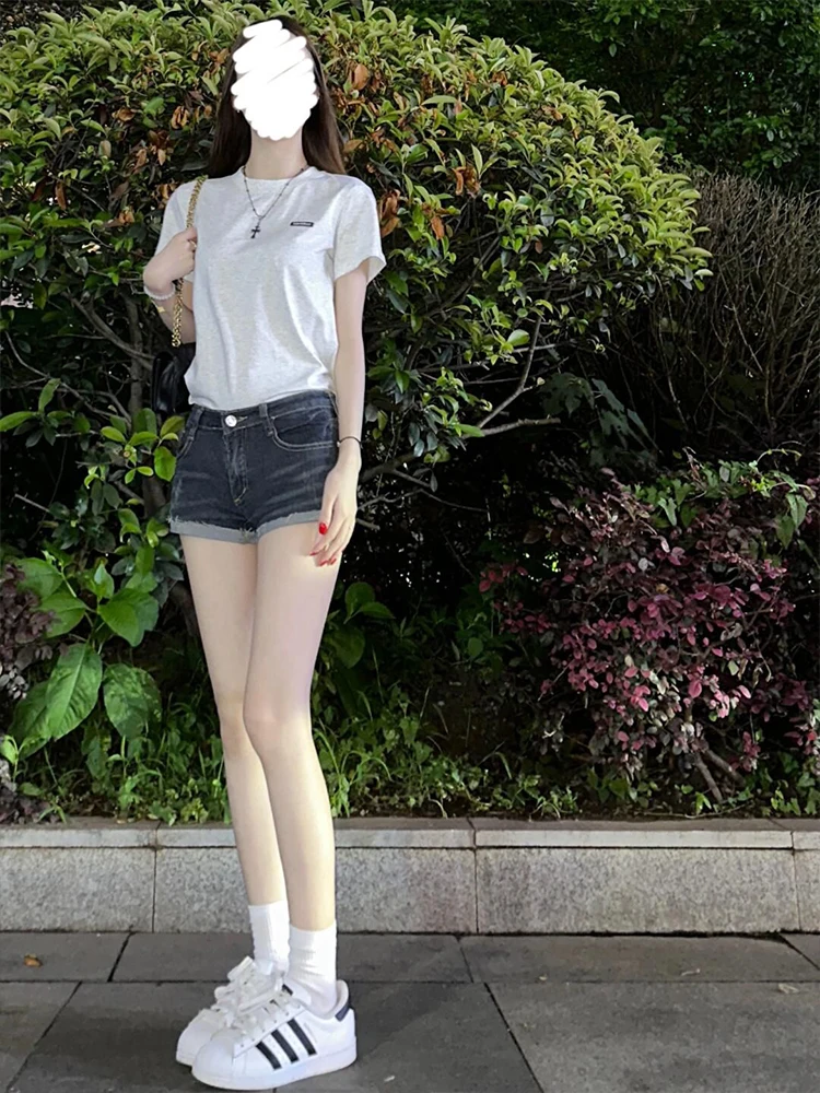 

Retro Flip Cuff Denim Super orts Women's Spicy Spring Large Size Fat MM Low Waist Versatile Slimming Cuffed Straight Leg Ho...