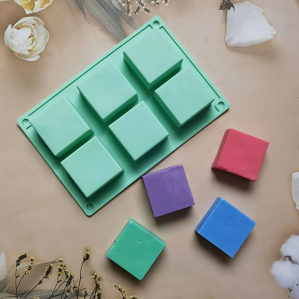 6 Cavity Soap Mold Square Silicone Mold for Making Soaps Rectangle DIY Handmade Soap Form Tray Cake Mould