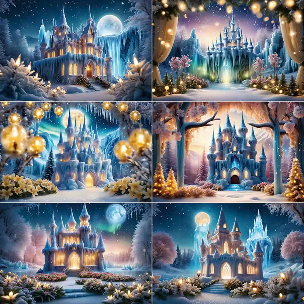 

MOON.QG Frozen Birthday Fairy Princess Castle Backdrop Child Party Studio Photography Background Custom Personalized Back Drop