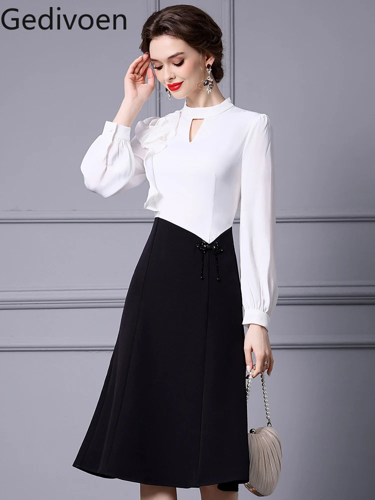 Gedivoen  Fashion Runway Dress Summer Women's Commuting Dress  A-line Color Block Three-dimensional Pattern Elegant Dress