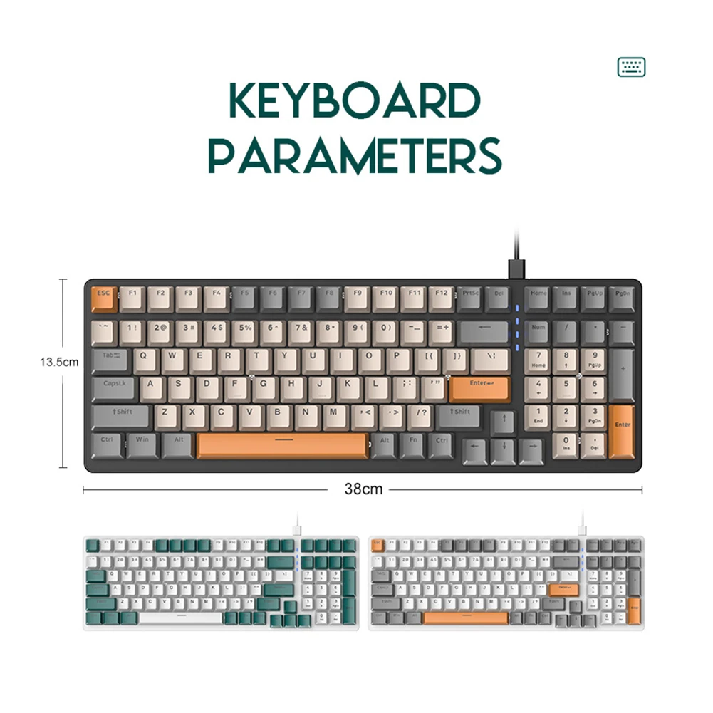 K3 100 키 NKRO 블루/레드 스위치 USB 유형-C 유선 키보드 휴대용 PC 게이머 컴퓨터 기계식 백라이트 게임 키보드