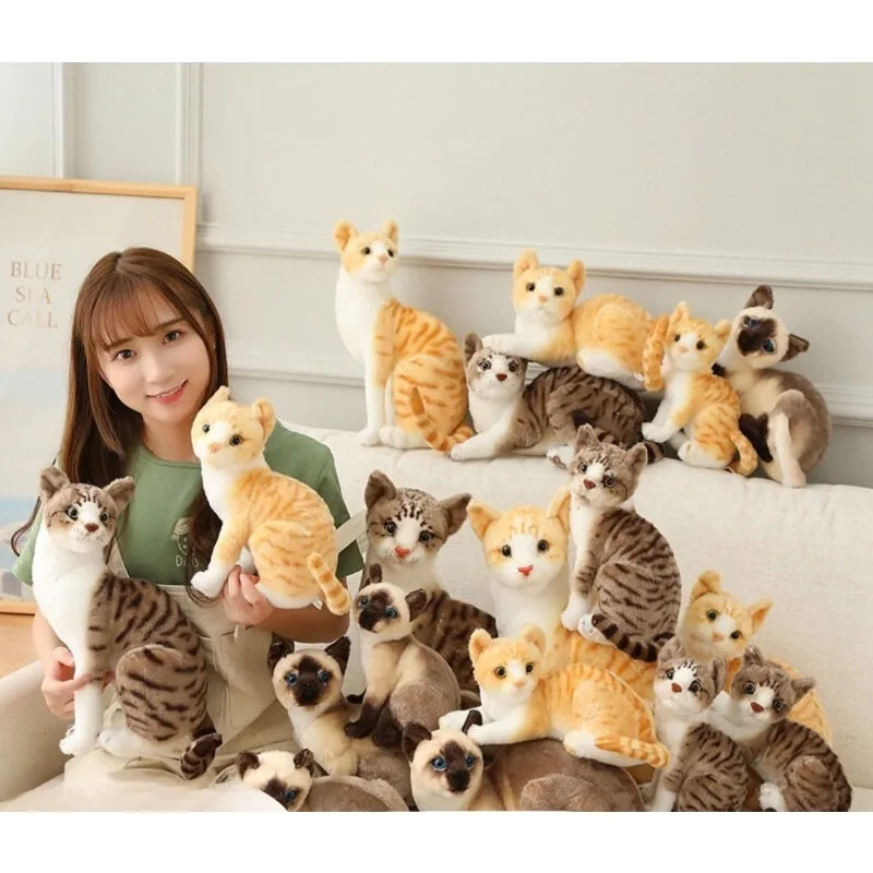 

Реалистичная сиамская оранжевая плюшевая игрушка-табби, реалистичная кукла-котенок с коротким плюшевым мехом, коллекция мягких животных