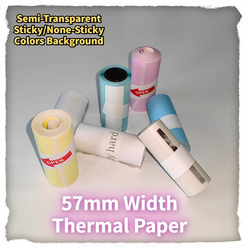 Rolls Thermal Paper Adhesive Label Thermal Paper 57mm Roll Direct Portable Sticker Paper For Pocket Thermal Printer