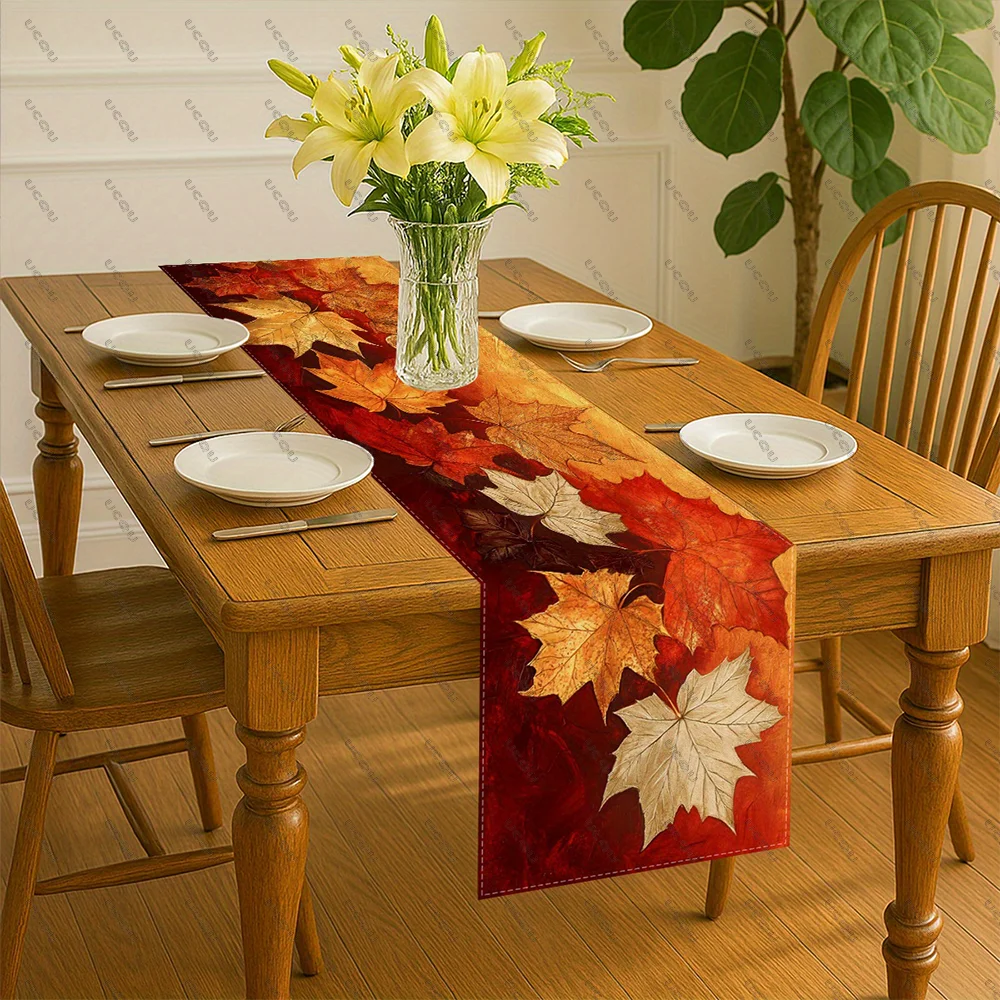 Herbst Goldenes Ahornblatt Tischläufer Flagge Dekor Party Weihnachten Familienfeiern Küchentuch Esszimmer Kaffee Urlaub Thanksgiving