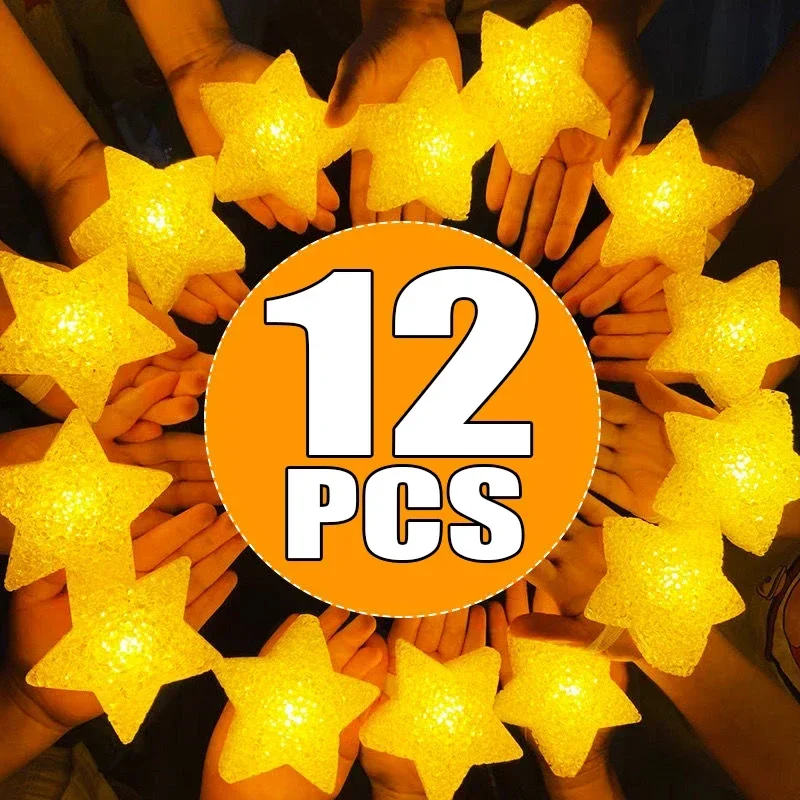 

12Pcs LED Star Night Lights Color Flashing Hand-held Five-pointed Star Battery Powered Lamps Luminous Light for Party Decoration