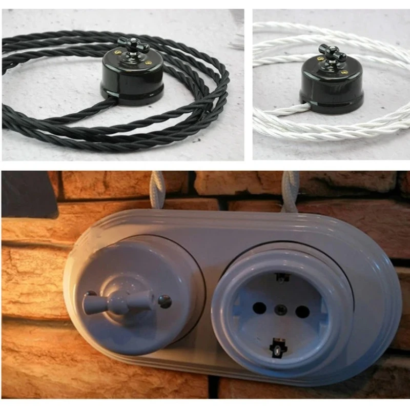 EU Standard Wall Socket Grounding Surface Mounted Switch Socket 1-3 Position European Style Wooden Bracket