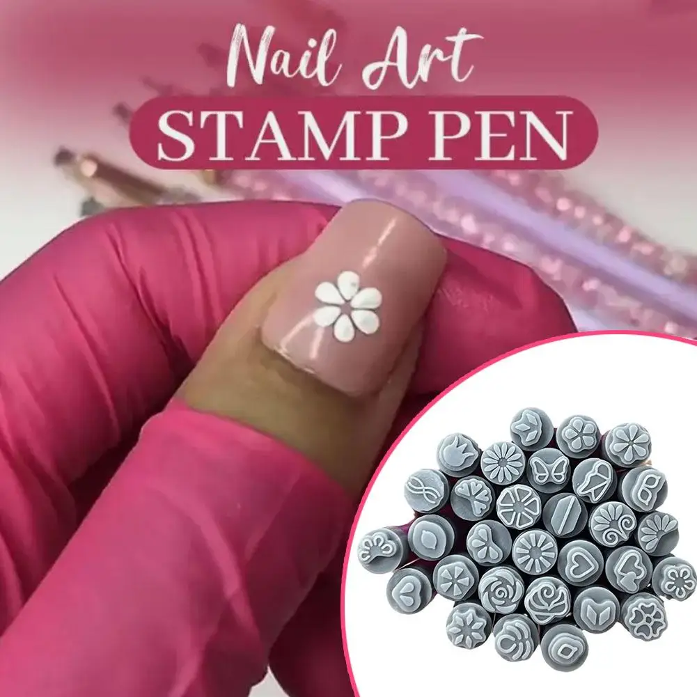 Pink Nail Art Stamp Pen Nail Art Stamp Pen Handicraft Flower Art Design Brush Stamp Art Manicure Tools Nail Tool Nail DIY Y6F3