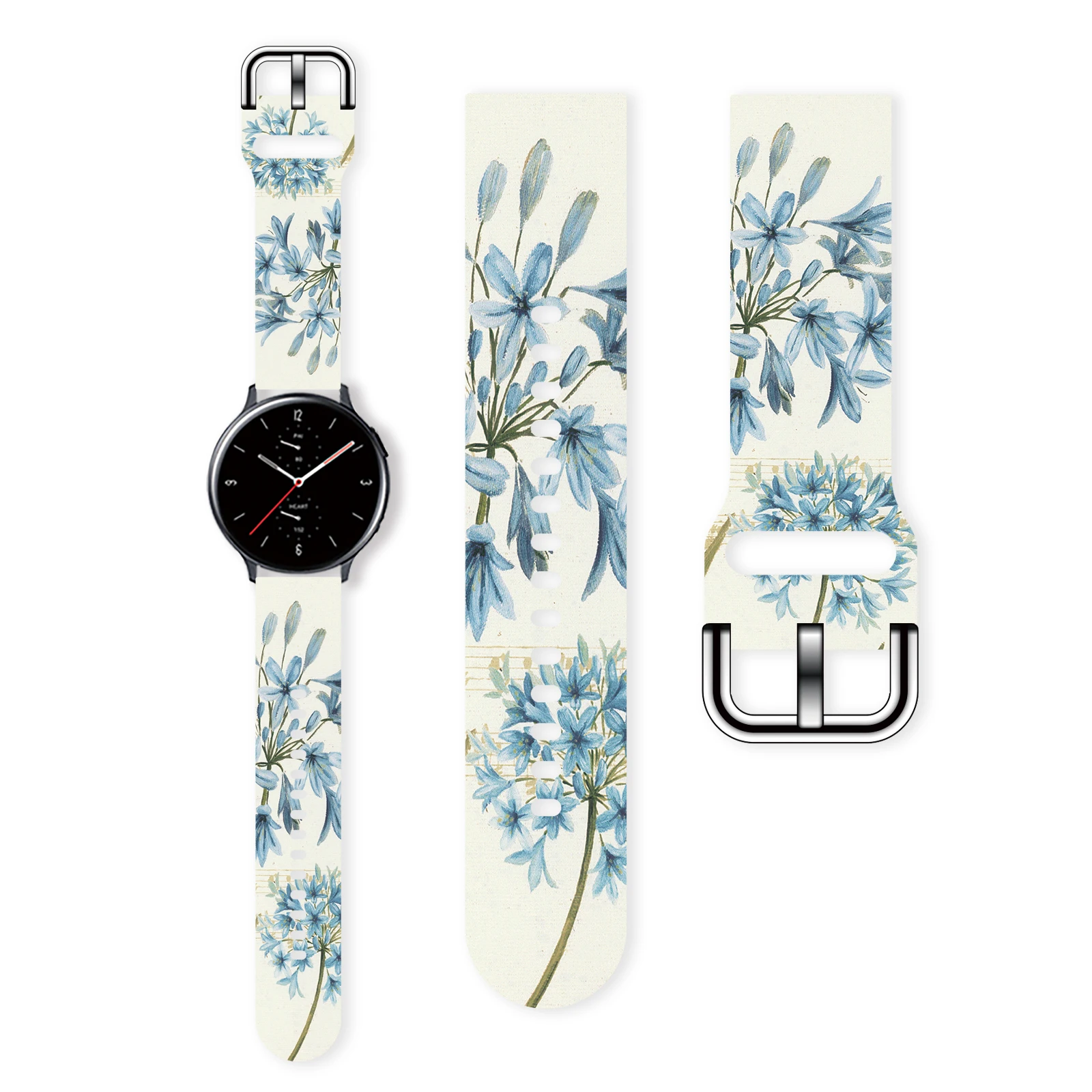 20mm Printed Strap for Samsung Galaxy Watch 6/5/4 40mm 44mm Sport Band with Flower Replaceable Bracelet 22mm for Amazfit Balance